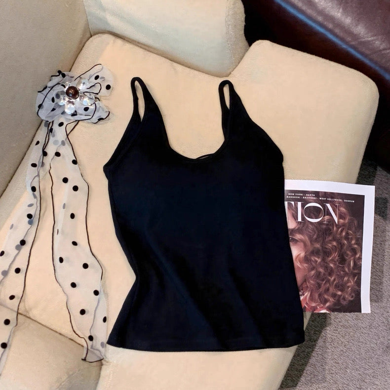 Velour Back Criss-Cross Built-in Bra Camisole