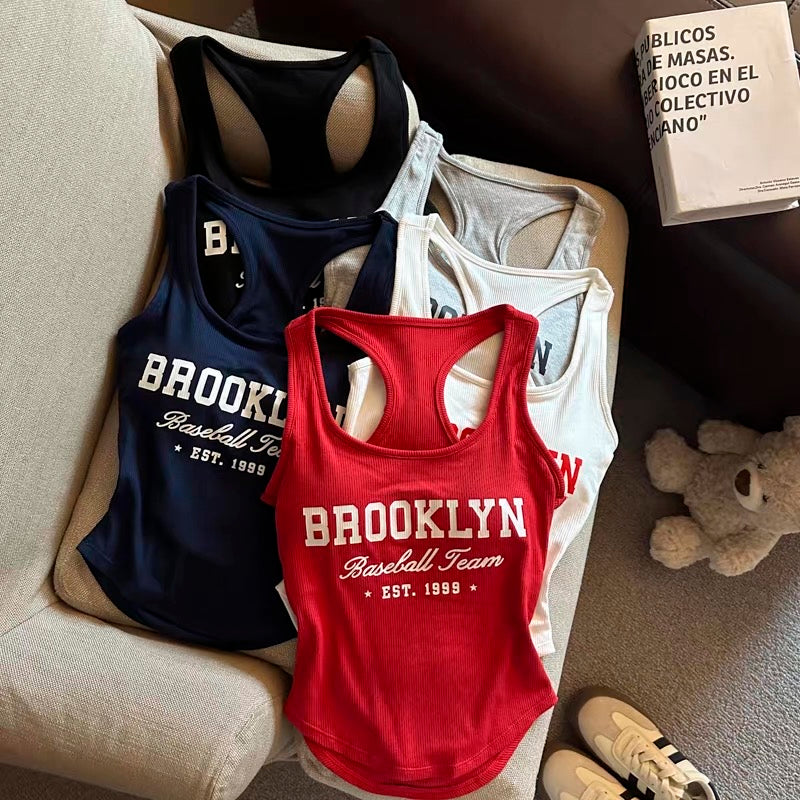 Baseball Race Back Built-In Bra Tank Top