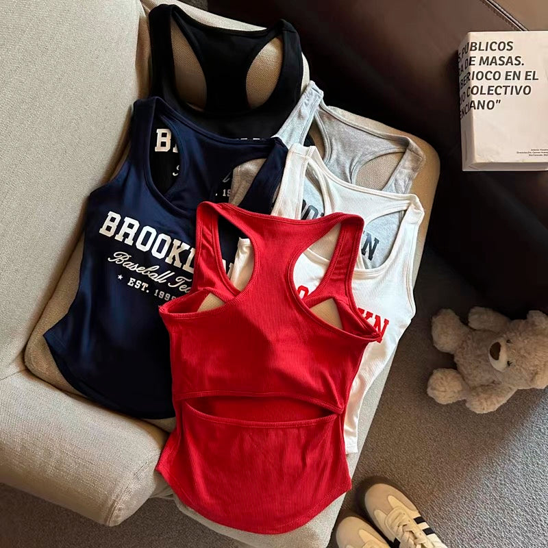 Baseball Race Back Built-In Bra Tank Top