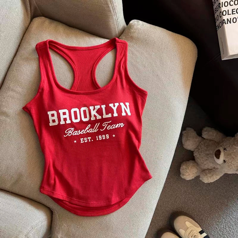 Baseball Race Back Built-In Bra Tank Top