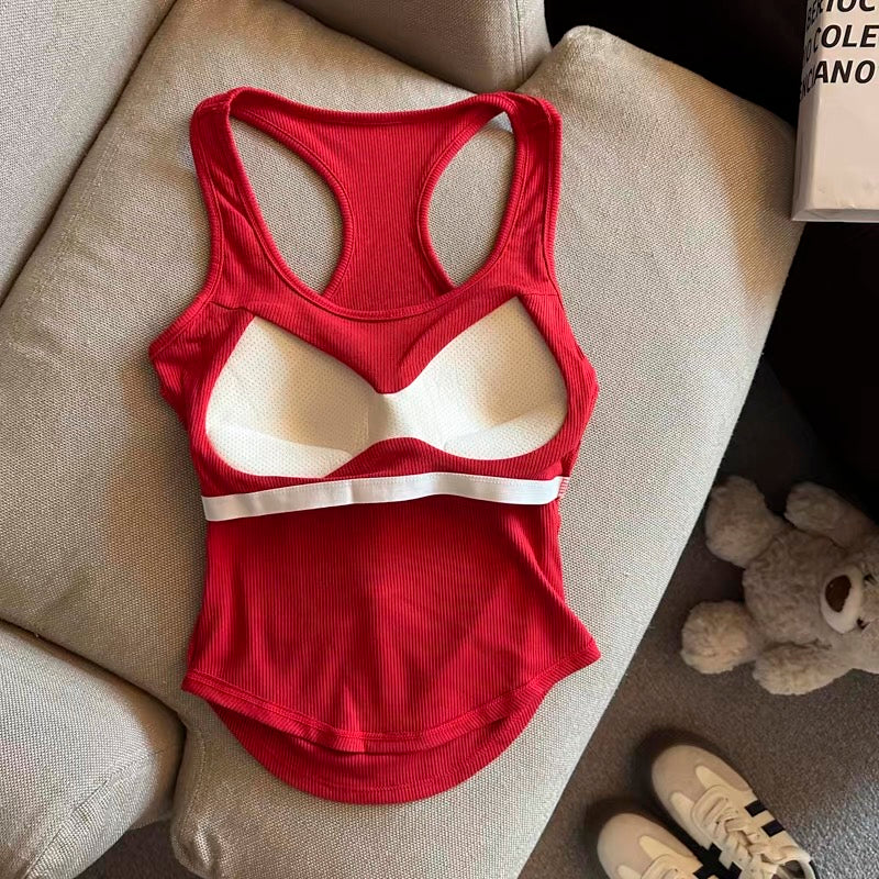 Baseball Race Back Built-In Bra Tank Top