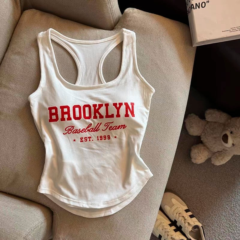 Baseball Race Back Built-In Bra Tank Top