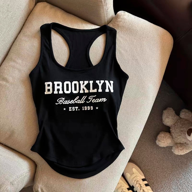 Baseball Race Back Built-In Bra Tank Top