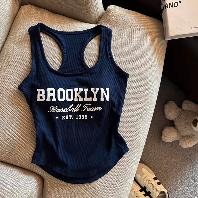 Baseball Race Back Built-In Bra Tank Top