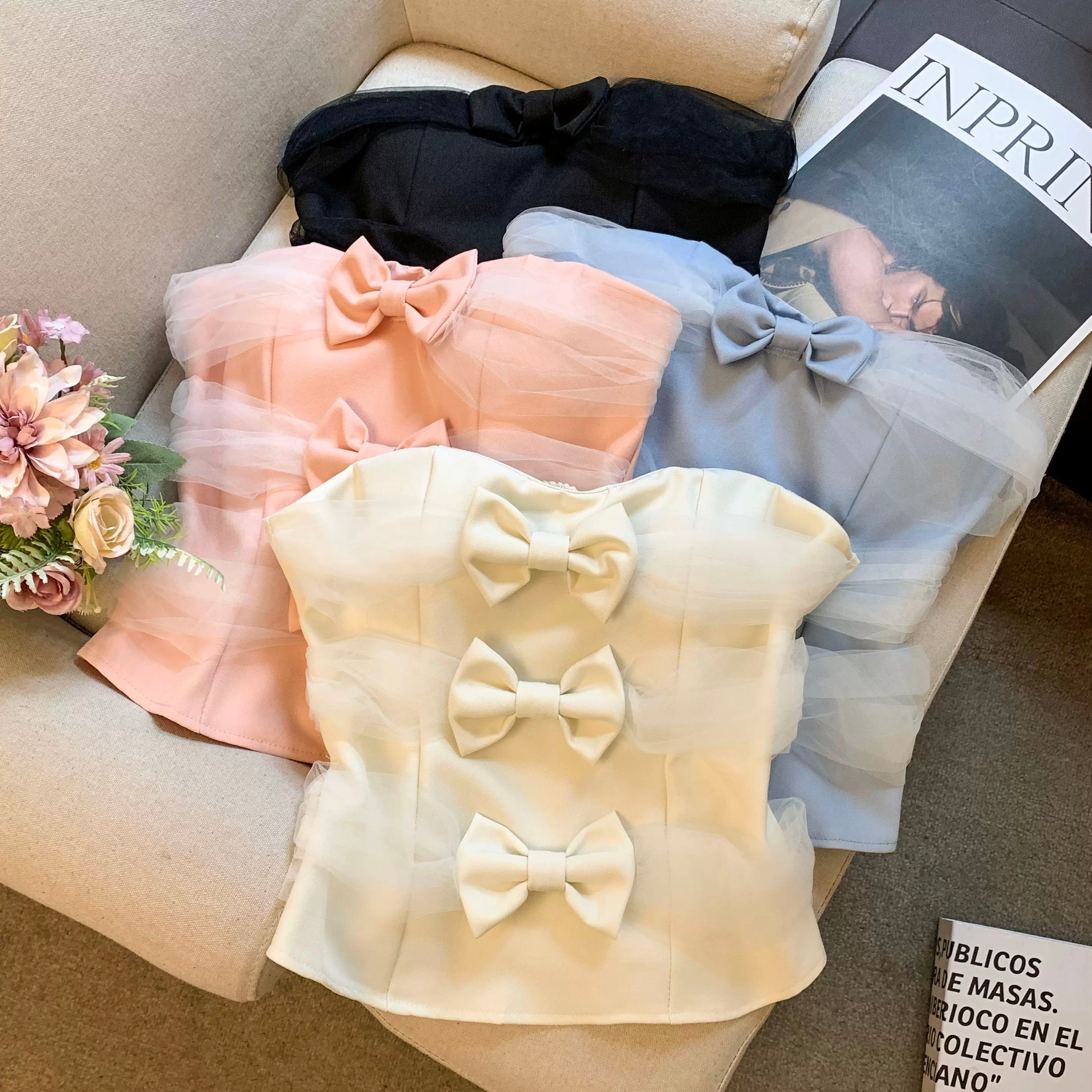 Noelle Bow Built-In Bra Tube Top