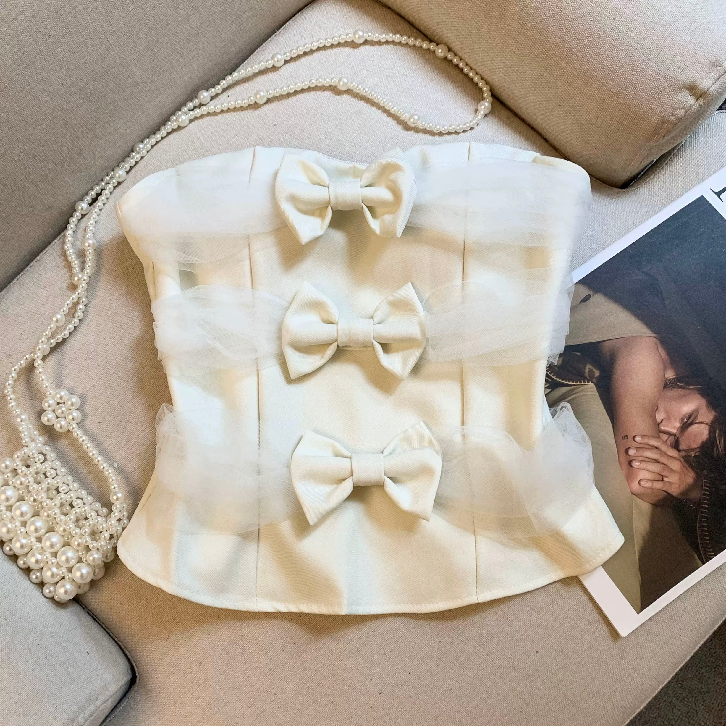 Noelle Bow Built-In Bra Tube Top