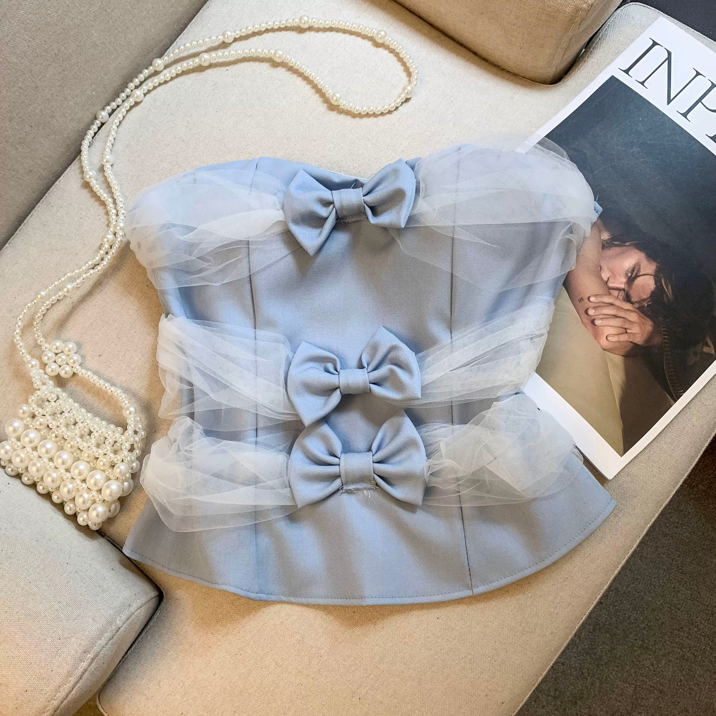 Noelle Bow Built-In Bra Tube Top