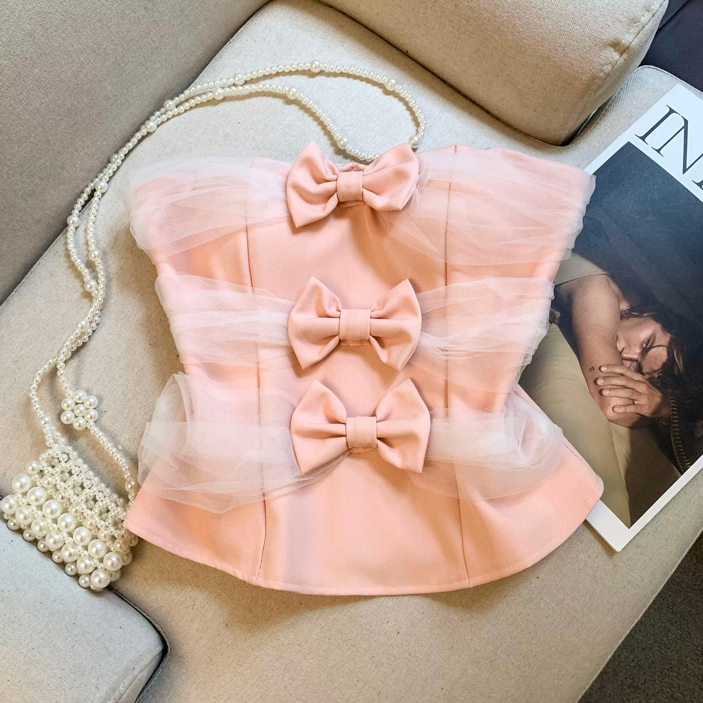 Noelle Bow Built-In Bra Tube Top