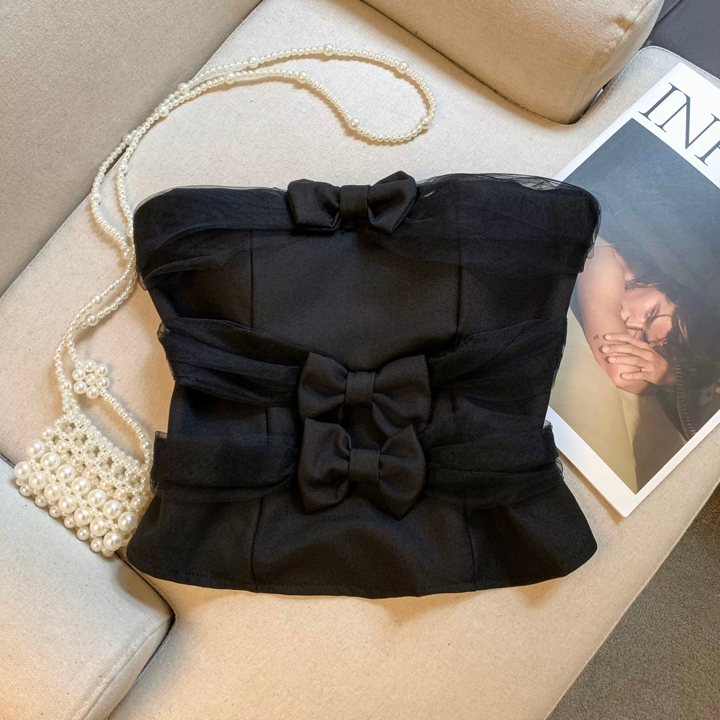 Noelle Bow Built-In Bra Tube Top