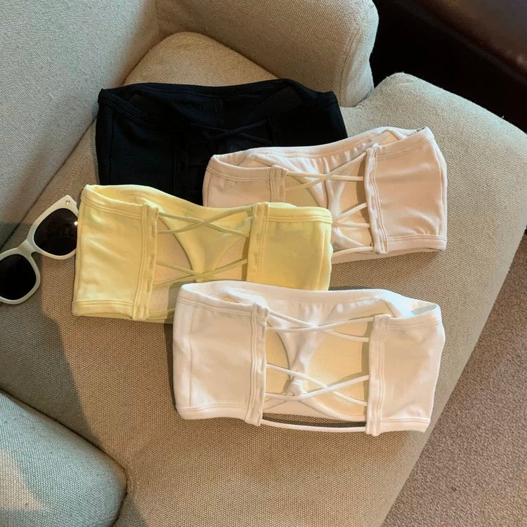 Sorelle Back Criss-Cross Built-In Bra Tube Top