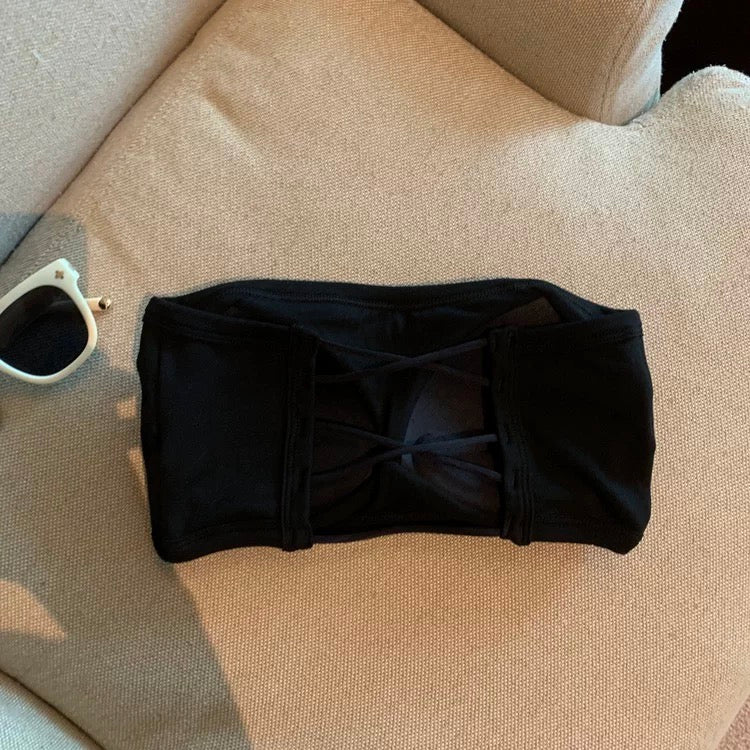 Sorelle Back Criss-Cross Built-In Bra Tube Top