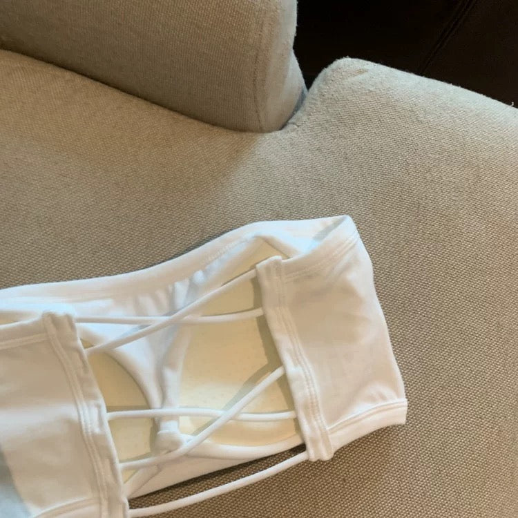 Sorelle Back Criss-Cross Built-In Bra Tube Top