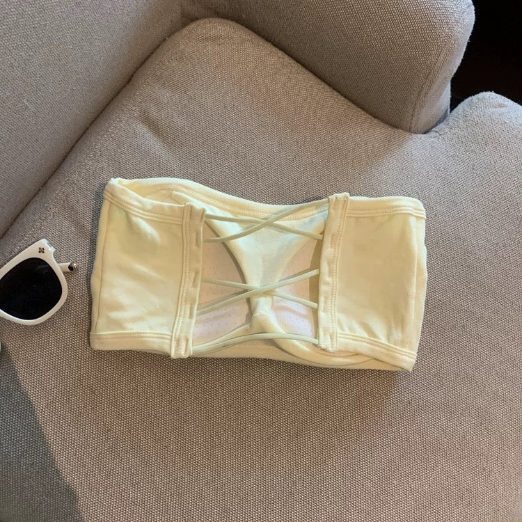 Sorelle Back Criss-Cross Built-In Bra Tube Top