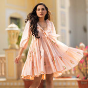 Peach Costa Handblock Cotton Dress