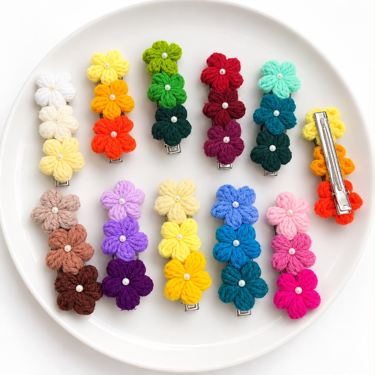 Handmade Crochet Hair Clip - Set Of 4 ( Assorted )
