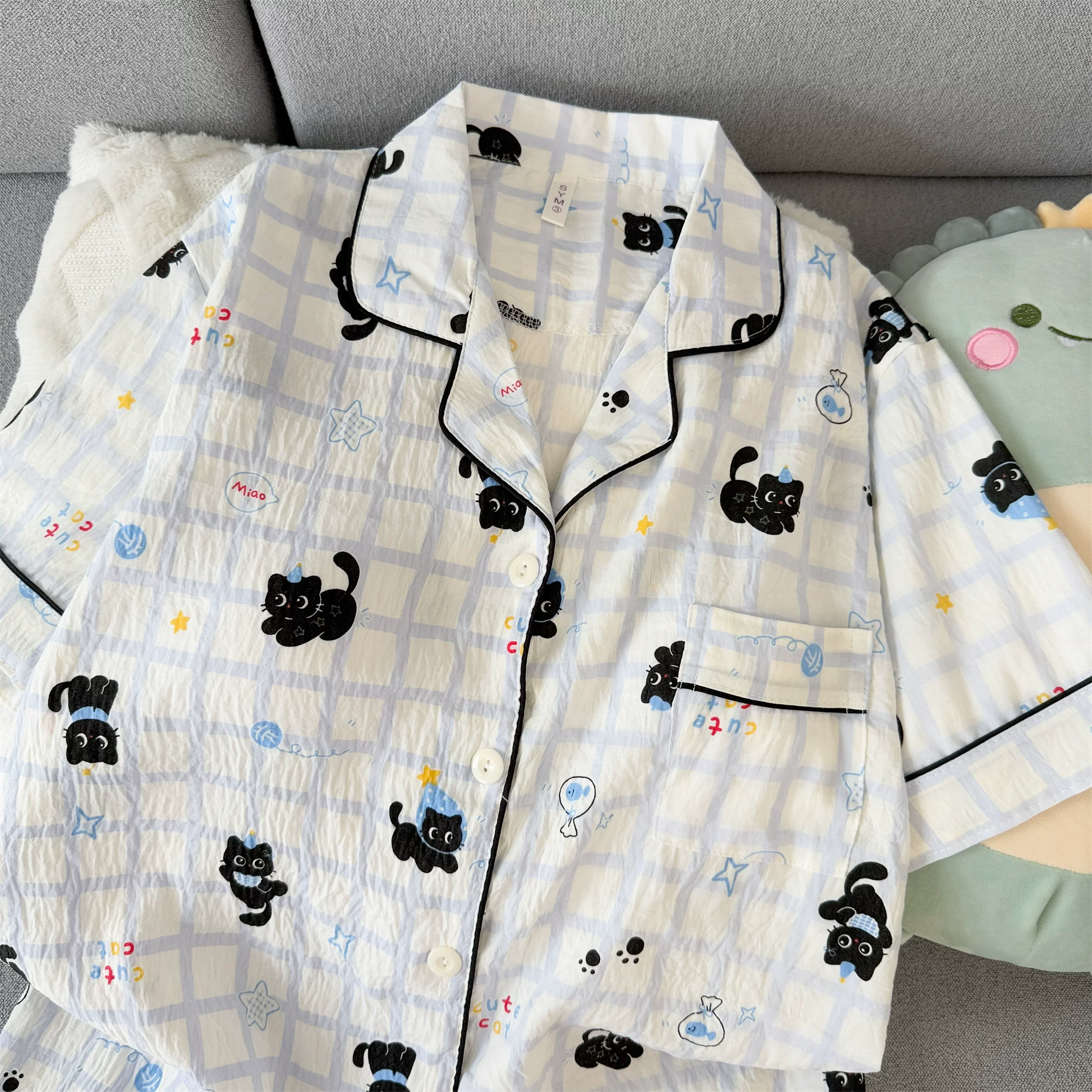 Black Whiskers Padded Nightsuit set