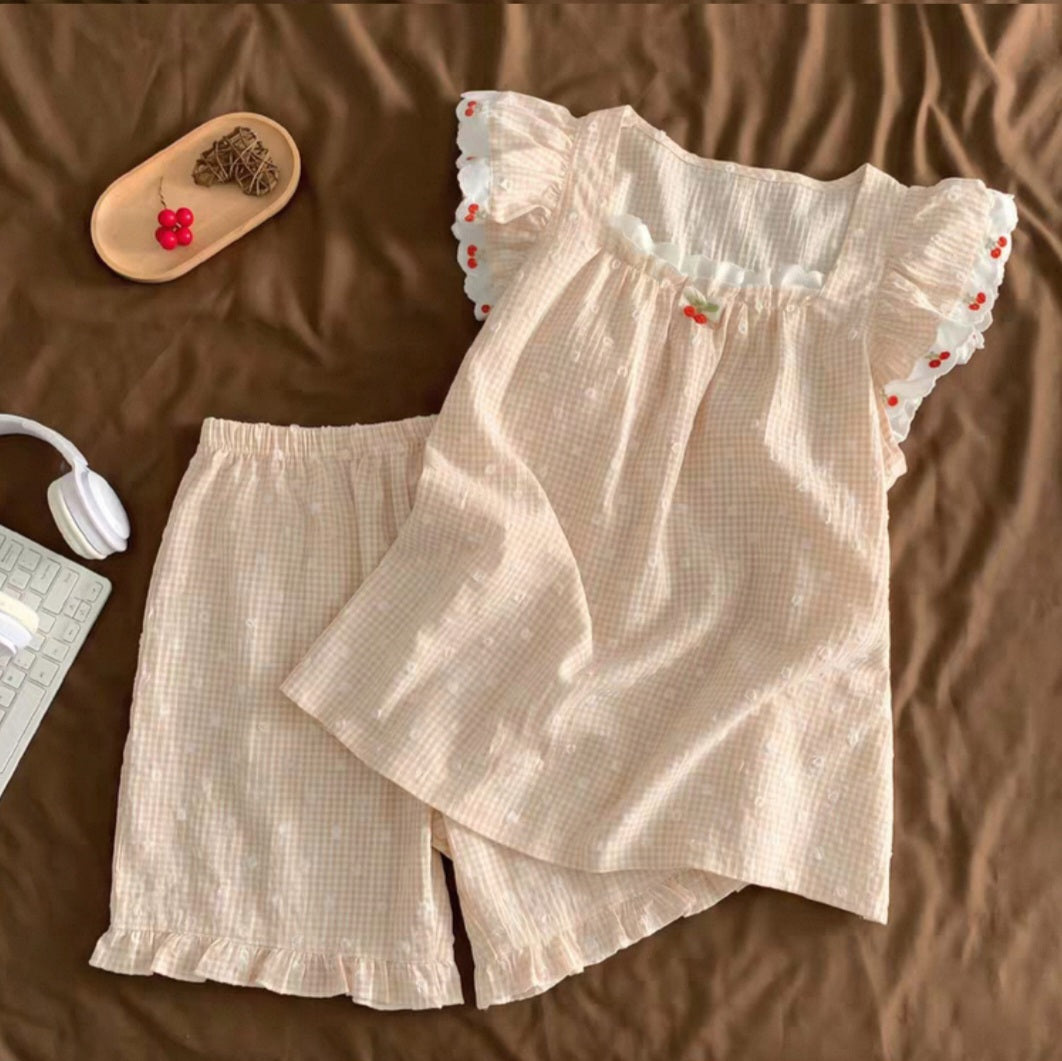 Biscuit Cherry Padded Nightsuit Set