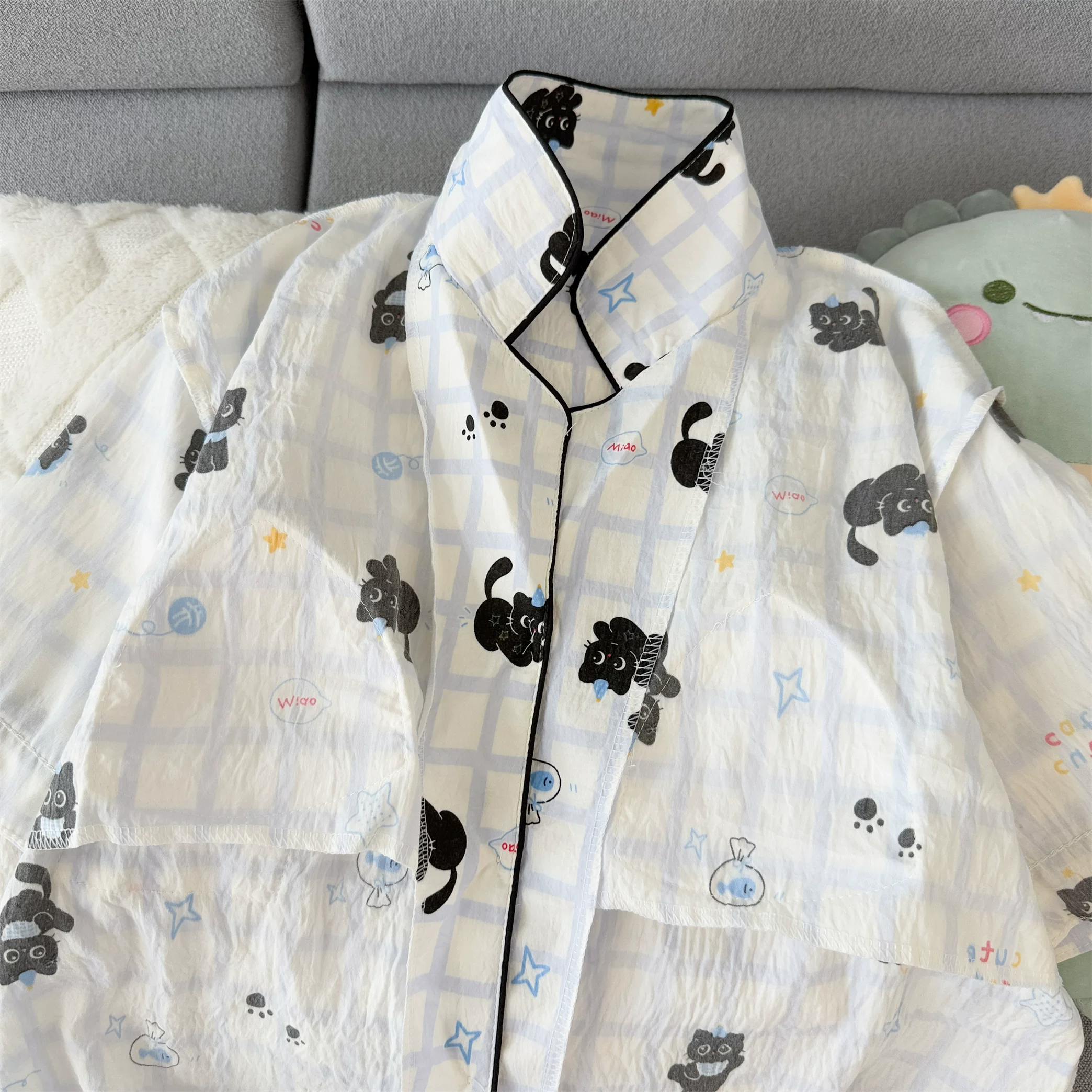 Black Whiskers Padded Nightsuit set
