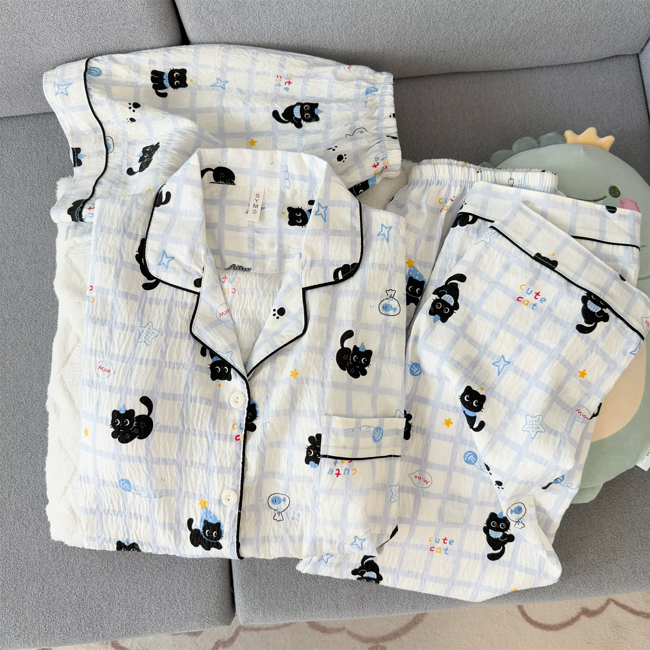 Black Whiskers Padded Nightsuit set
