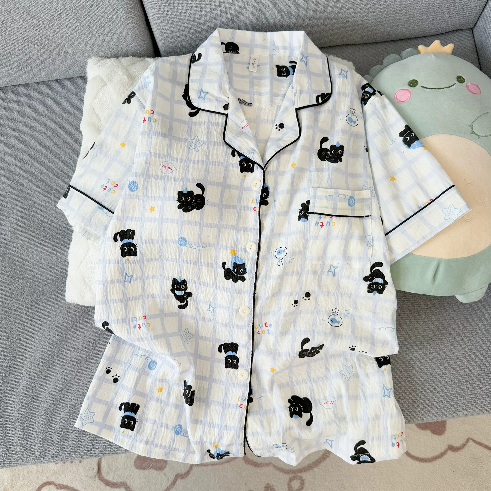 Black Whiskers Padded Nightsuit set