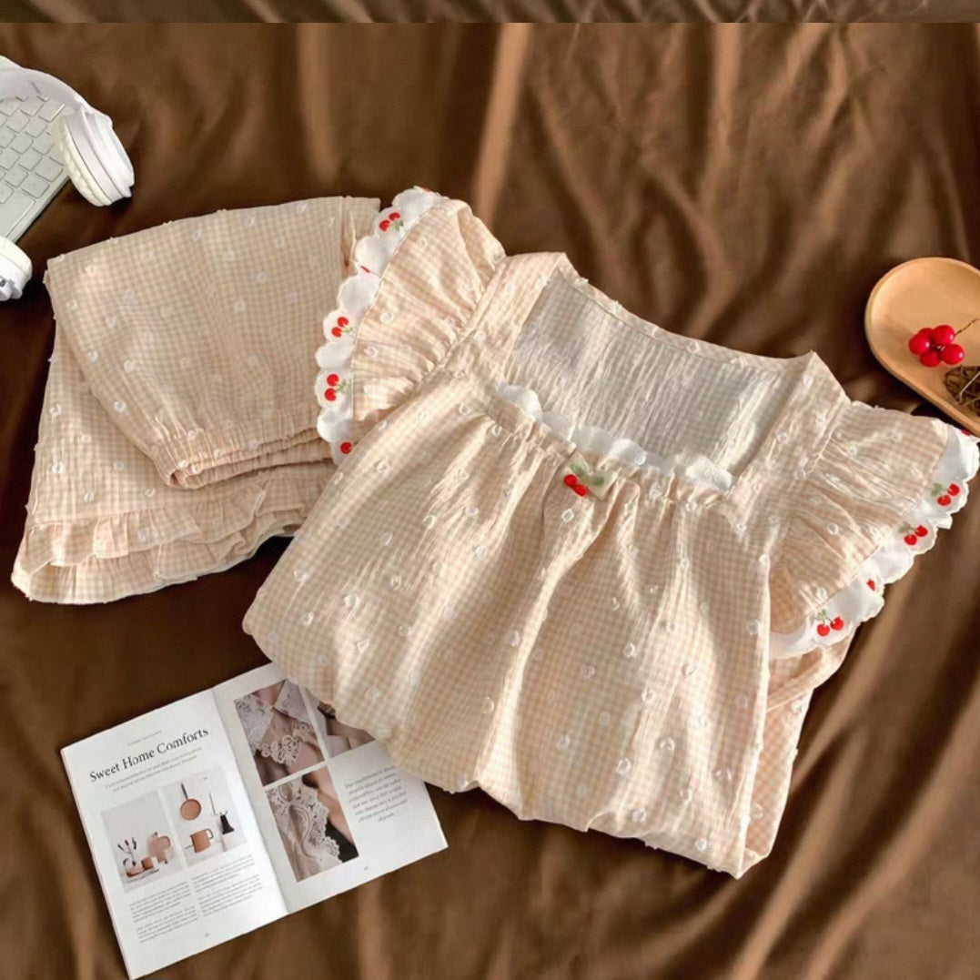 Biscuit Cherry Padded Nightsuit Set