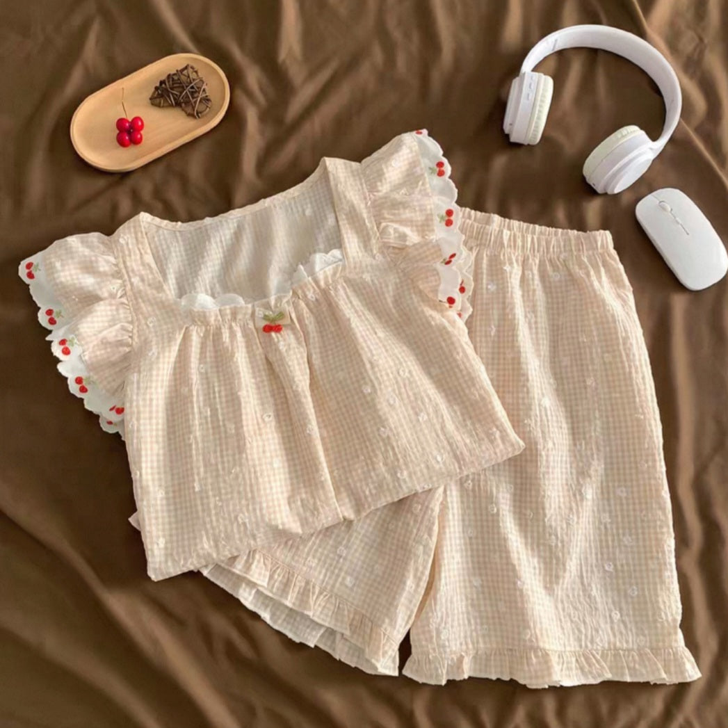 Biscuit Cherry Padded Nightsuit Set