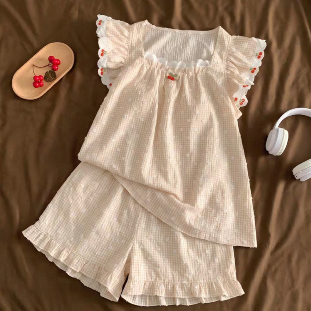 Biscuit Cherry Padded Nightsuit Set