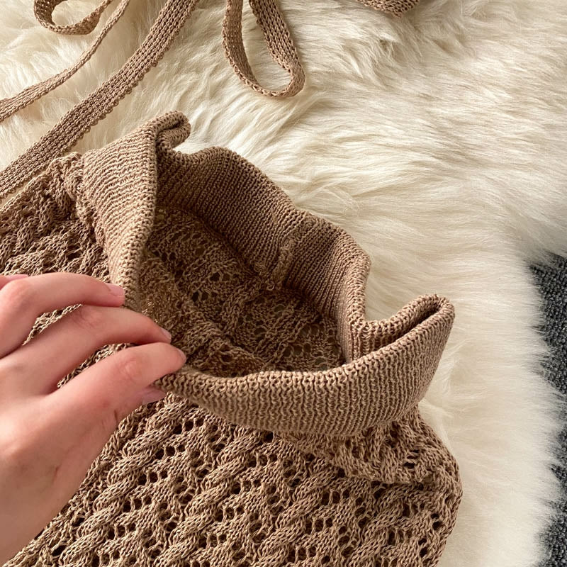 Crochet halter neck top with knitted pants set