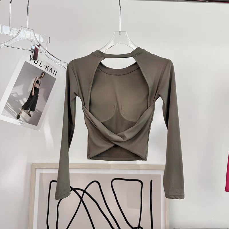 Jiuer Back Twist Built-In Bra Full Sleeves Top