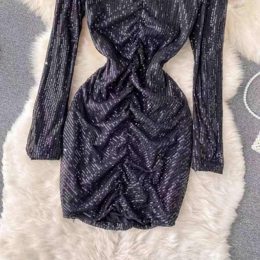 Sparkling Ruched Sequin Bodycon Dress