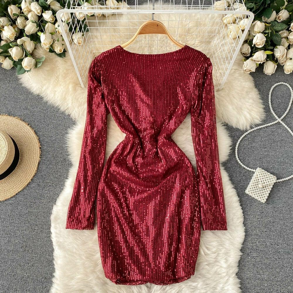 Sparkling Ruched Sequin Bodycon Dress
