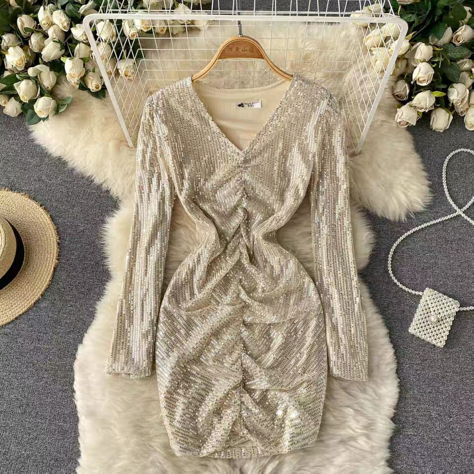Sparkling Ruched Sequin Bodycon Dress