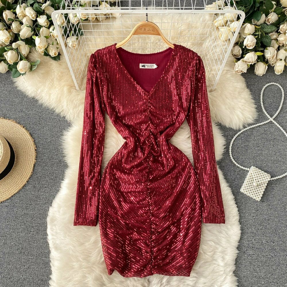 Sparkling Ruched Sequin Bodycon Dress