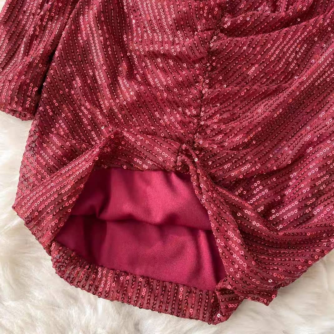 Sparkling Ruched Sequin Bodycon Dress