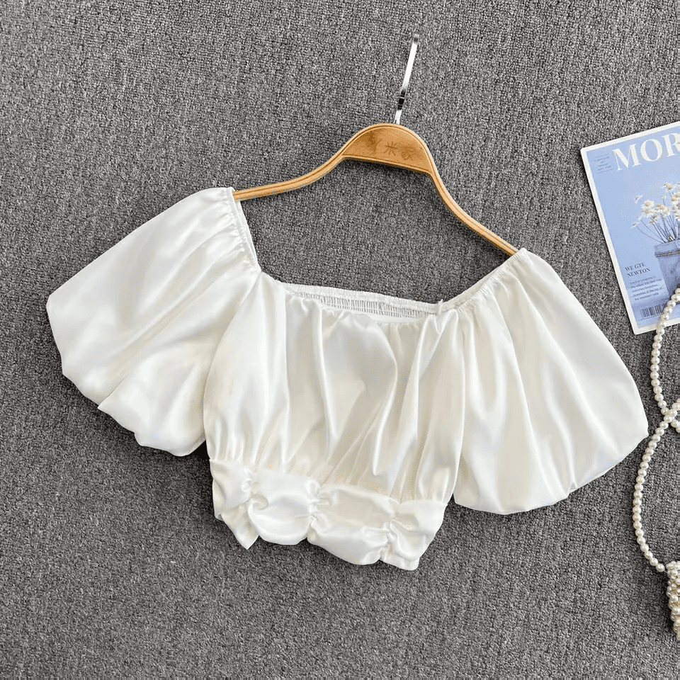 Dearra ruched puff sleeves crop top