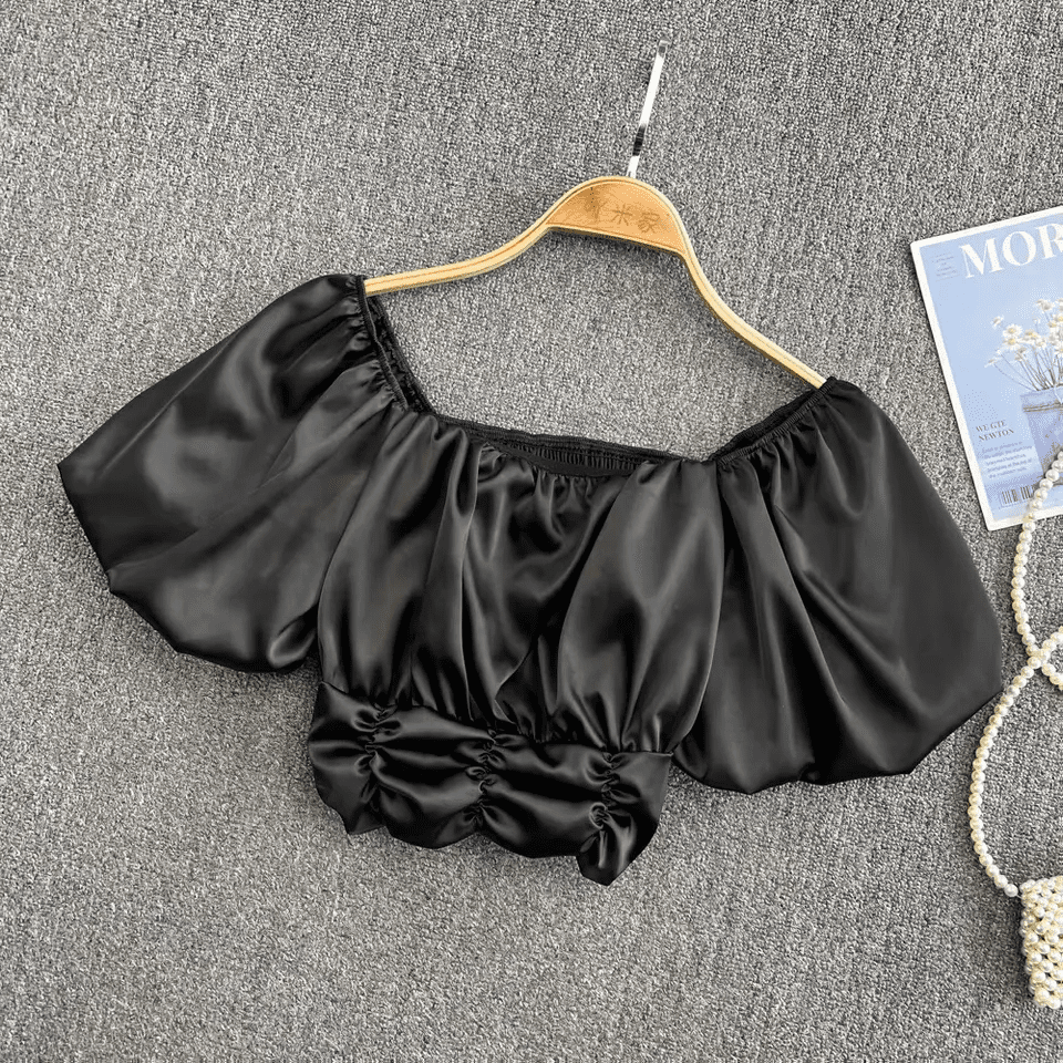 Dearra ruched puff sleeves crop top