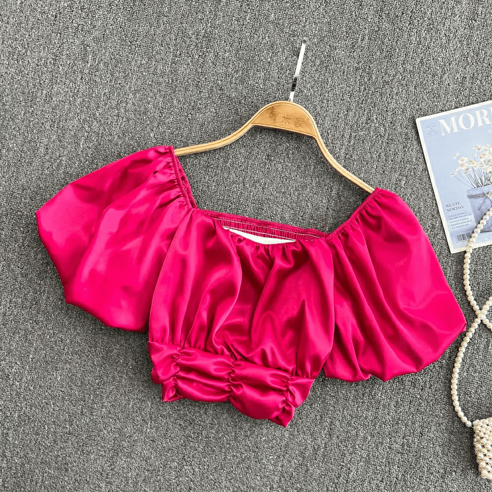 Dearra ruched puff sleeves crop top