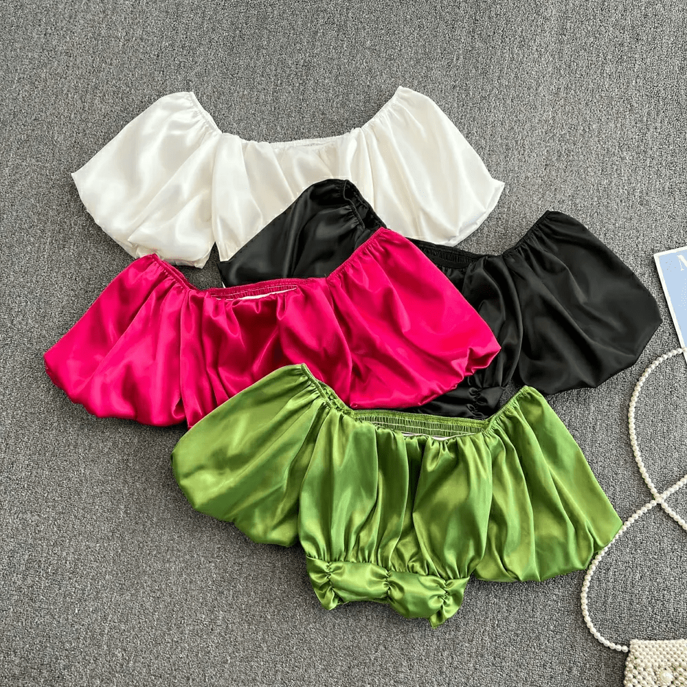 Dearra ruched puff sleeves crop top