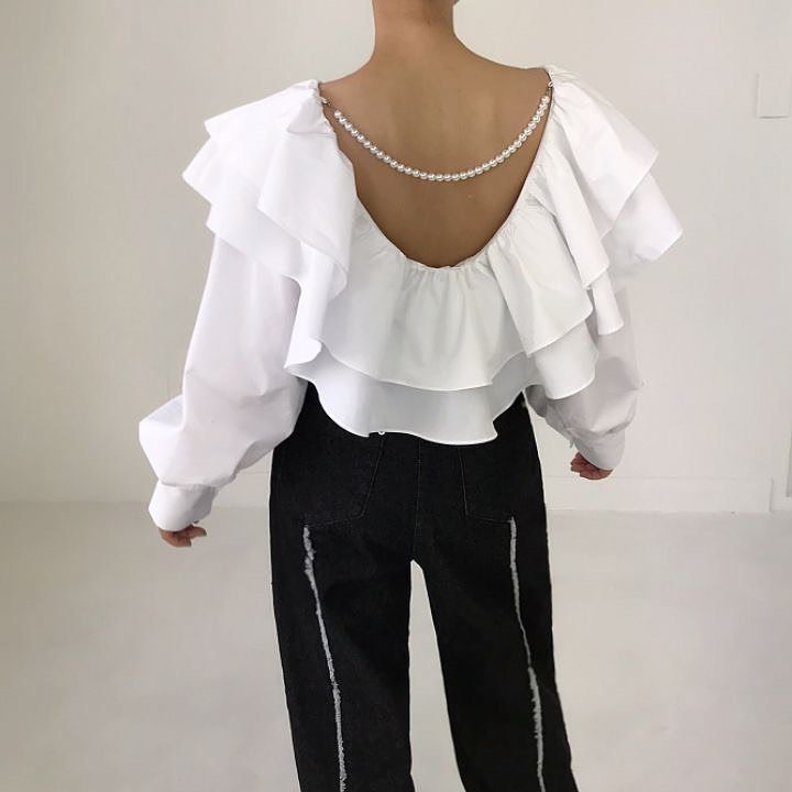 Mimi pearl back ruffles top